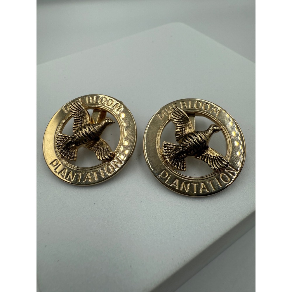 Vintage Pine Bloom Plantation Gold Tone Bird Cufflinks Circular Toggle Back